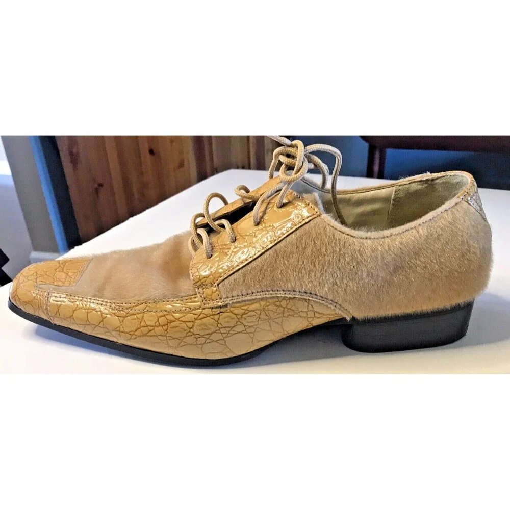 Hugo Vitelli Men's Dress Shoes Faux Fur Snakeskin Size 10.5 Tan